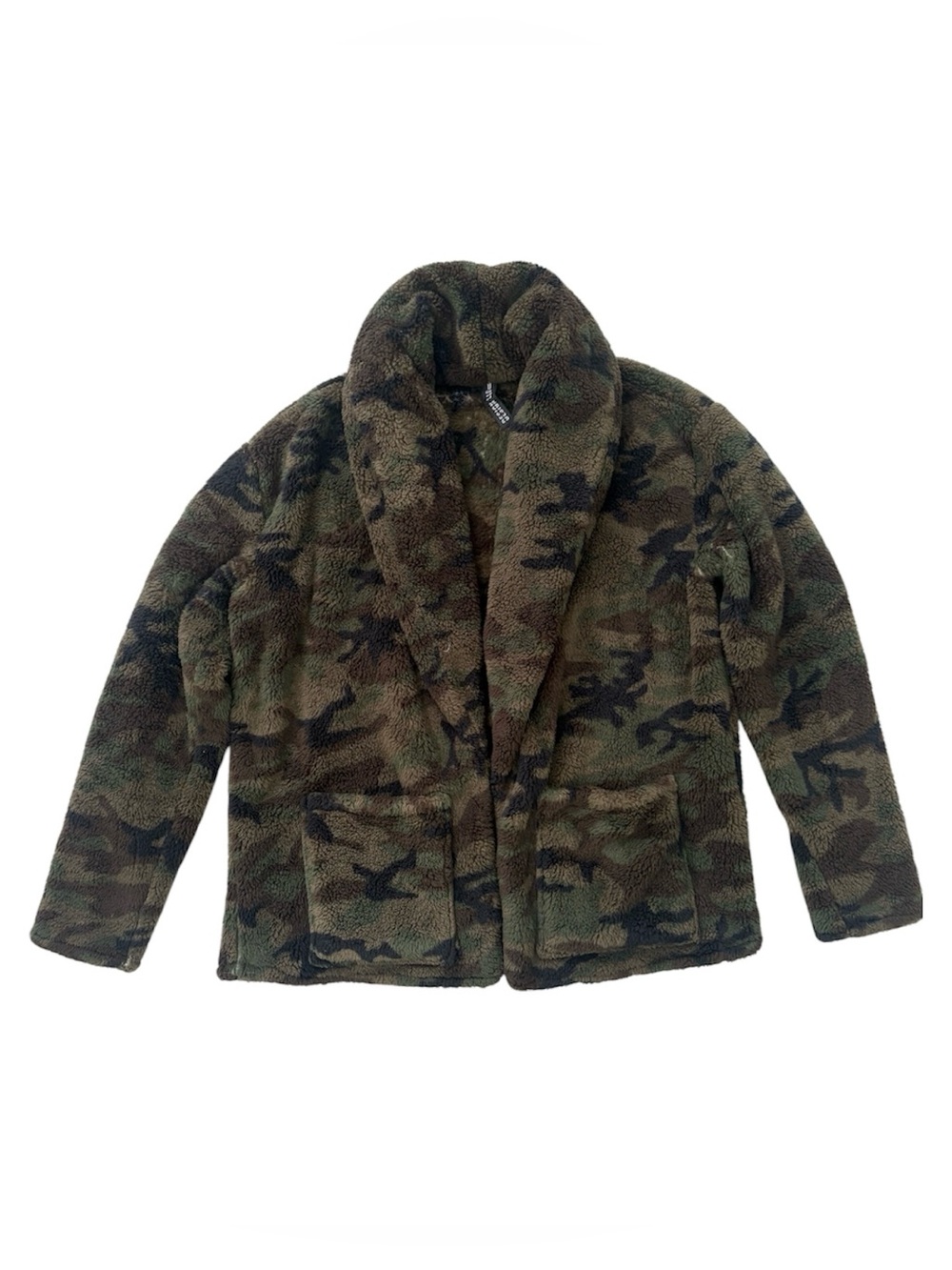 Design Lab Camo Teddy Sherpa Cadigan Jacket